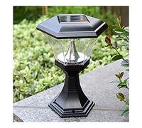 Farola Solar Impermeable LED para Jardín - Lámpara de Poste Al Aire Libre, Columna Solar con Cabeza y Valla de Madera