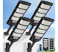Farolas Solares Exterior 600W, 84 LED Farola Potente con Control Remoto,IP66 Impermeable Luz Solar Exterior Sensor de Movimiento,Foco Solar Luz de Seguridad para Jardín, Patio,4 Paquetes