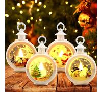 Faroles de Navidad 4 Piezas, Farol de Decoración Navideña con Luz LED Blanca Cálida, Farol de Navidad con Velas LED, Decoración de Navidad para Interiores y Exteriores