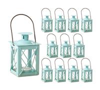 Faroles decorativos Kate Aspen - Juego de 12 - Candeleros met licos luminosos para decoraci n de bodas y fiestas - 11,4 cm (16,5 cm con asa) - Az