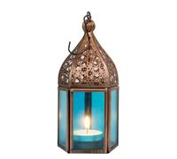 Faroles, faroles de jardín, faroles de Hierro, orientales, marroquíes, árabe-mediterráneos, de Marruecos (Meena 16cm) para Velas. (Azul)