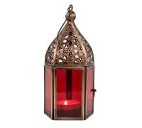 Faroles, faroles de jardín, faroles de Hierro, orientales, marroquíes, árabe-mediterráneos, de Marruecos (Meena 16cm) para Velas. (Rojo)
