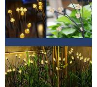 Faroles LED solares para el suelo, paquete de 4 unidades, color blanco cálido, decoración de jardín al aire libre con 6 LED por luz, resistente a la intemperie para patio, camino, patio (2)