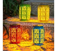 Faroles solares para exteriores, paquete de 4 unidades, IP44, impermeables, para el día de la madre, decoración de jardín, 4 colores, linterna colgante LED con asa para patio, valla de mesa