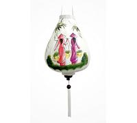 Farolillo asiático de tela de lino blanco G, diámetro de 33 cm - Farol pintado de Hoi an en tela, bambú y madera - Decoración de Asia y Artesanía Vietnam (Ref. G25-GAITRE)