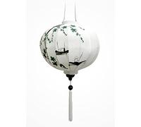 Farolillo asiático de tela de lino blanco R, diámetro de 38 cm de diámetro, pintado a mano de Hoi an en tela, bambú y madera, decoración de Asia y Artesanía Vietnam (Ref. R25-CAUCA)