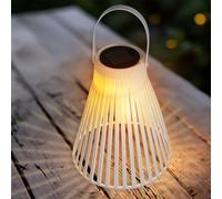 Farolillo LED solar blanco en forma de embudo - 23 cm - Lámpara colgante de jardín blanco cálido para exterior e interior - Lámpara solar de jardín, lámpara de mesa, lámpara colgante, luz de jardín