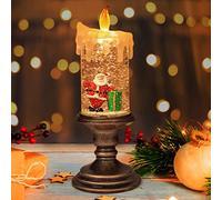 Farolillo Navidad - Linterna Globo de Nieve - Vela sin Llama Escena de Papa Noel 26x10 cm - Linterna Llena de Agua Giratoria con Pedestal Bronce Decoraciones de Navidad para Centro de Mesa Navidad