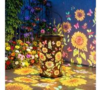 Farolillo solar de girasoles para exteriores, lámparas solares para exteriores, IP44, resistente al agua, ahuecadas de metal con asa para terraza, césped, jardín, decoración, regalos para mamá, abuela