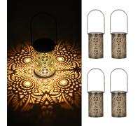 Farolillo solar para exterior 4 unidades, Bonsery IP65, resistente al agua, lámparas solares para exteriores, colgantes, vintage, metal bronce, LED blanco cálido, farolillo solar exterior, resistente