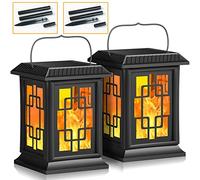 Farolillo solar para exterior, lámpara solar LED grande con dos modos de trabajo, efecto de llama parpadeante, luz cálida, IP65, farolillo para exteriores, luces solares para decoración (2 paquetes)