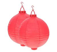 Farolillos de Papel 2 faroles de Papel Chinos con luz LED de 20 cm, farolillos Rojos Redondos Decorativos, lámparas de Papel Colgantes asiáticas japonesas, Adorno de Festival Boda