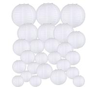 Farolillos de Papel 30 Piezas Linternas de Papel Blanco Colgantes 10,15, 20, 25, 30 cm Linternas Decorativa de Redonda para Jardín Exterior Fiesta Boda Aniversario