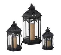 Farolillos decorativos linternas vintage portavelas negros 3 tamaños cristal
