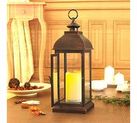 Farolillos decorativos WRalwaysLX con velas sin llama y temporizador Farol interior / exterior con lámpara colgante, uso de batería 3AAA, plástico con matices de bronce (hexagonal)