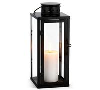 Farolillos negros para exteriores con asa, 24 x 10 x 10 cm, resistente a la intemperie, de metal y cristal, para jardín, balcón, terraza y como farol de tumba, resistente para exteriores (sin velas)