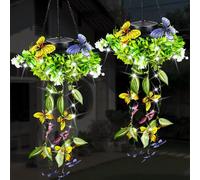 Farolillos Solares Exterior, 2 Unidades,Hoja de Mariposa Artificial, Luz Solar Para Jardín, IP65 Luz Solar Exterior, Resistente al Agua, Lampara Solar Exterior