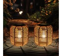 Farolillos Solares Exterior, Colgante/de Pie Farolillo Solar Exteriores, Impermeable Linterna Solar de Ratán, Lámpara Solar para Balcón, Patio, Jardín Decoracion