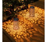 Farolillos Solares Exterior, Moman 2 Pcs Linterna Solar Exterior Jardin Decorativo Colgantes con Luz Fría/Cálida Lámparas Solares 1600mAh Impermeable IP55(Retro), Farolillo-Solar-Exterior-Jardín-Luz