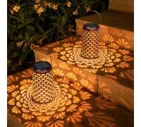 Farolillos Solares Exterior, Moman 2 Pcs Linterna Solar Exterior Jardin Decorativo Colgantes con Luz Fría/Cálida Lámparas Solares IP55(Estilo Concha), Farolillo-Solar-Exterior-Jardín-Linterna