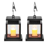 Farolillos solares para exteriores, 2 unidades, farolillos solares para exteriores, resistentes al agua, para exteriores, farolillos solares con velas para jardín, balcón, terraza decorativa