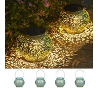 Farolillos solares para exteriores, 4 unidades, IP65, resistentes a la intemperie, para exteriores, metal, lámparas solares orientales, para exterior, jardín, decoración, porche, balcón, terraza,