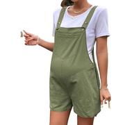 FaroLy Mono Corto de Maternidad para Mujer Mono Sin Mangas con Botones Mono de Peto de Algodón Lindo con Bolsillos (Color : Green, Size : L)