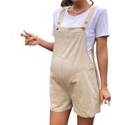 FaroLy Mono Corto de Maternidad para Mujer Mono Sin Mangas con Botones Mono de Peto de Algodón Lindo con Bolsillos (Color : Beige, Size : XL)