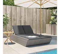 Faroom Cama Balinesa Doble Exterior con Respaldo Reclinable en Poliratán, Tumbona para Jardín Regulable en Gris