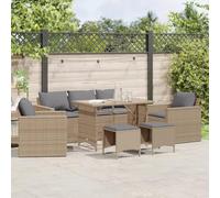 Faroom Conjunto Comedor de Jardín de Ratán 6 Piezas, Muebles Exterior, Mesa y Sillas Terraza Con Cojines, 1x Sofá de 3 Plazas, 2x Taburetes, Beige