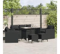 Faroom Conjunto Comedor de Jardín de Ratán 6 Piezas, Muebles Exterior, Mesa y Sillas Terraza Con Cojines, 1x Sofá de 3 Plazas, 2x Taburetes, Negro#2
