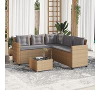 Faroom Conjunto Jardín de Ratán Muebles de Jardín con Cojines Conjunto Terraza Acolchados Sofá de Esquina con Mesa de Centro para Exterior Patio Beige,Gris Claro