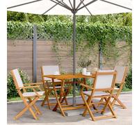 Faroom Mesa y 4 Sillas de Jardín Juego de Comedor de Madera Acacia Mesa Exterior con Sillas Plegable para Playa Terraza Patio Crema Type-68