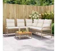 Faroom Sofá esquinero de jardín, sofá esquinero, sofá esquinero, ratán para jardín, balcón, pequeño, grupo de asientos, exterior, jardín, terraza, exterior, beige