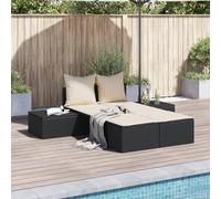 Faroom Tumbona de Cama de Ratán para Jardín Sofá Cama con Cojínes y Almohadas Tumbona Doble de Ratán Sofá Cama Exterior Jardin, Tumbonas Piscina 2 Plazas Negro