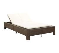 Faroom Tumbona Doble de Poliratán con Cojines para Jardín, Sofá Cama de Ratán para Patio, Ajustable para 2 Personas 220 x 130 x 35 cm Marrón