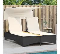 Faroom Tumbona Doble de Ratán para Jardín con Techo Solar, Cama Exterior Jardin, Tumbonas Piscina 2 Plazas, Cama Balinesa, Tumbonas Jardin Exterior, con Mesa de Centro y Almohadón Negro