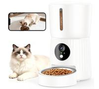 Faroro Comedero Gato Automático WiFi, 1080P HD Cámara con Visión Nocturna, 4L Alimentador para Perros/Gatos con Audio 2Vías, App Control, Cámara Ajustable, Sensor Anti-Bloqueo y Alimentación Dual