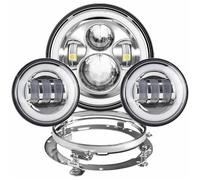 Faros Auxiliares Moto Faro LED 7 Pulgadas Motocicleta con Luz Antiniebla Auxiliar 4.5 Y para Touring para Electra para Glide Faro Conjunto Faro(Silver Set with DRL)