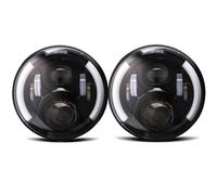 Faros Auxiliares Moto Faro LED Redondo 7 Pulgadas Coche H4 Hi-Lo con Halo Angel Eyes Motocicleta para Lada para Niva 4x4 12V 24V Faros Redondos LED(50w Black Half halo)