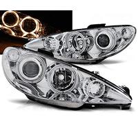 Faros compatibles con Peugeot 206 2002 2003 2004 2005 2006 GV-1503 luces delanteras de coche, faros delanteros de ángel Ojos cromados