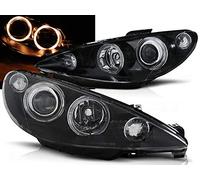 Faros compatibles con Peugeot 206 2002 2003 2004 2005 2006 GV-1504 luces delanteras de coche, faros delanteros de ángel Eyes negro