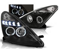 Faros compatibles con Toyota Celica T230 1999 2000 2001 2002 2003 2004 2005 GV-1580 faros delanteros de coche, faros delanteros Angel Eyes negro