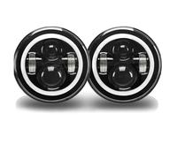 Faros Delanteros 2 Piezas LED 7 Para Jeep Para Wrangler JK LJ Para CJ8 Para Scrambler Para CJ7 7 Redondos DRL Señal Giro Faros Delanteros Halo Con 9007 H4 Faro Principale Fari(Black Headlight)