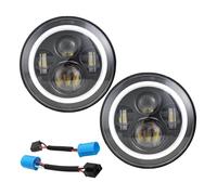 Faros Delanteros 2 Piezas LED 7 Para Jeep Para Wrangler JK LJ Para CJ8 Para Scrambler Para CJ7 7 Redondos DRL Señal Giro Faros Delanteros Halo Con 9007 H4 Faro Principale Fari(Black With Adapter)