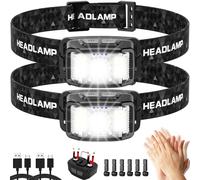 Faros delanteros LED, 2 unidades de 2000 lúmenes ultra brillantes recargables, lámpara de cabeza con sensor de movimiento de alto rendimiento, 16 modos, impermeable, ligero con linterna LED blanca