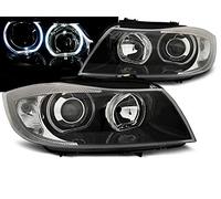 Faros delanteros LED negros GV-ZONE compatibles con BMW Serie 3 E90 E91 (2005-2008), juego de 2 piezas, lado conductor y pasajero, regulación eléctrica, homologación tipo E
