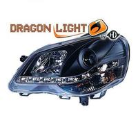 Faros Proyector LHD Par De LED Dragón Claro Negro Para VW Polo 05-09