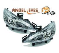 Faros Proyector LHD Para Peugeot 207 06-12 - Par De Ojos De Ángel Claro Cromo