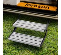 farosun Escalón doble - Escalera plegable de 2 peldaños para caravana, 60 x 21 x 29 cm, estable de aluminio para autocaravana, antideslizante, resistente a la intemperie, hasta 200 kg, ayuda a la